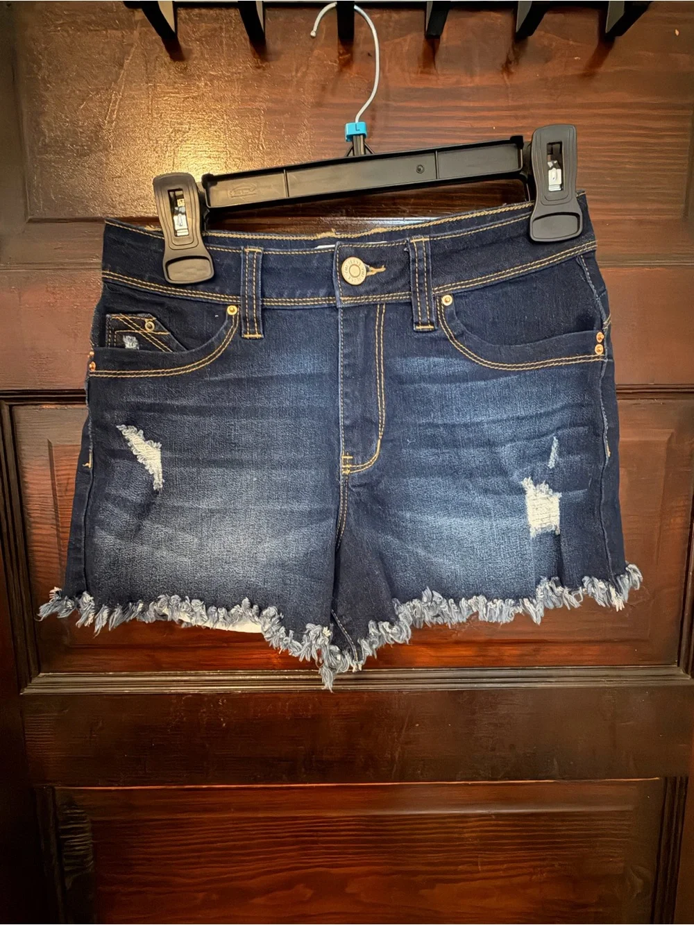 YMI Dark Blue Distressed Frayed Hem Jean Shorts